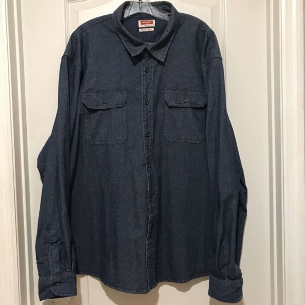 Wrangler Long Sleeve Denim Button Shirt‎ Men's 3XL Blue Dark Wash Cotton